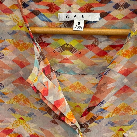 CAbi Red and Orange Sleeveless Blouse with Notched Collar - Picture 3 of 4